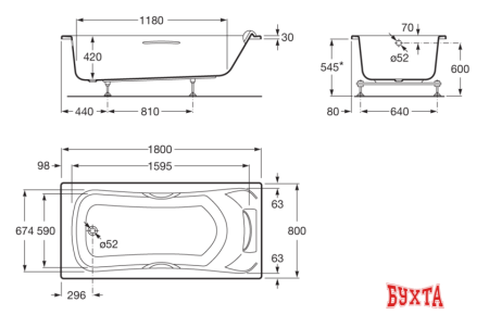 Ванна Roca BeCool 180x80 (с каркасом)