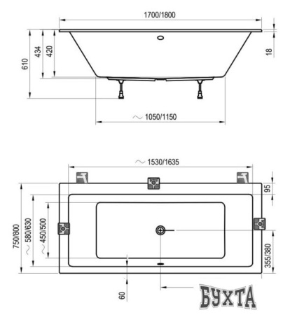 Ванна Ravak Formy 01 Slim 170x75 C691300000