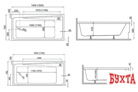 Ванна Polimat Elza 170x75 (c ножками)