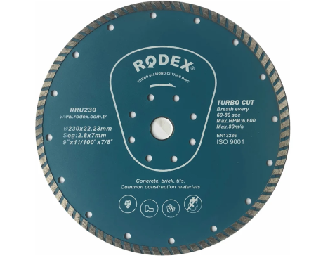 Rodex Алмазный отрезной диск турбо 230*22.2ММ RRU230; страна происхождения - ТУРЦИЯ