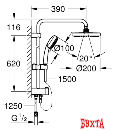 Душевая система  Grohe New Tempesta Cosmopolitan System 200 27394002