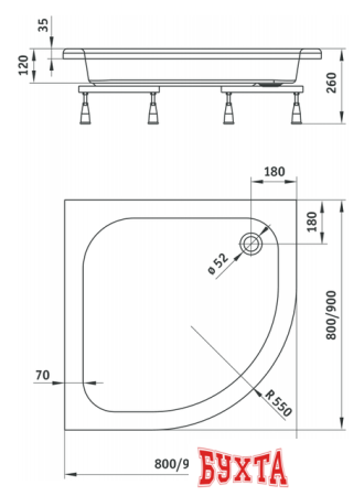 Душевой поддон Deante Standard Plus II 80x80 KTU 032B