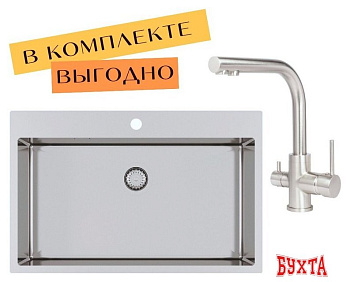 Кухонная мойка Aquasanita AIR 100 M + cмеситель AquaSanita 2663 L 002 steel