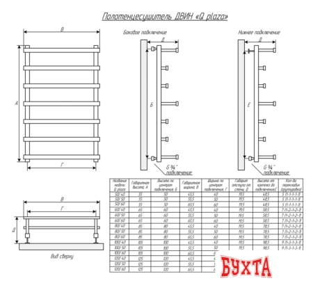 Полотенцесушитель Двин Q plaza 80x50 (черный матовый)