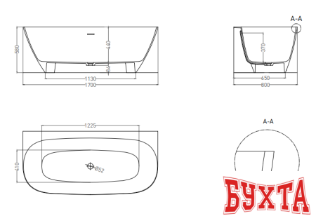 Ванна Umy Home SIDE KIT 170x80 U-Solid UM10821 (белый матовый)