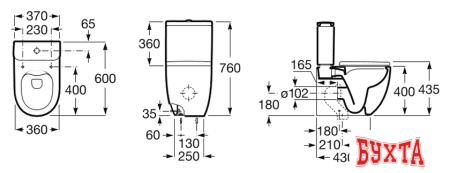 Унитаз напольный Roca Meridian-N Rimless A34224L000 (без бачка, без сиденья)