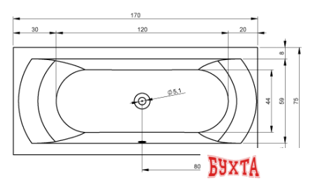 Ванна Riho Linares 170x75 BT44 (без ножек)