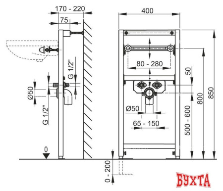 Инсталляция для раковины Alcaplast A104/850