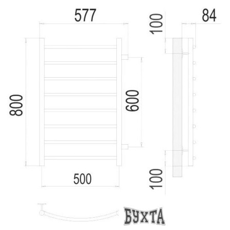 Полотенцесушитель TERMINUS Классик П8 500x800 бп 600 (хром)