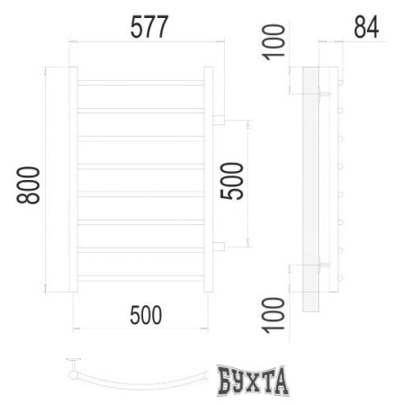 Полотенцесушитель TERMINUS Классик П8 500x800 бп 500 (хром)