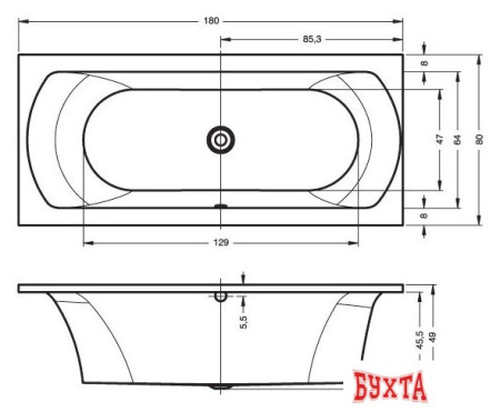Ванна Riho Lima 180x80 (без ножек)