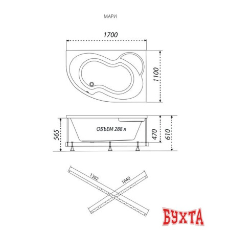 Ванна Triton Мари 170х110 правая (с каркасом)