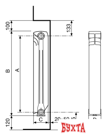 Алюминиевый радиатор Fondital Ardente C2 500/100 V63903412 (12 секций) 