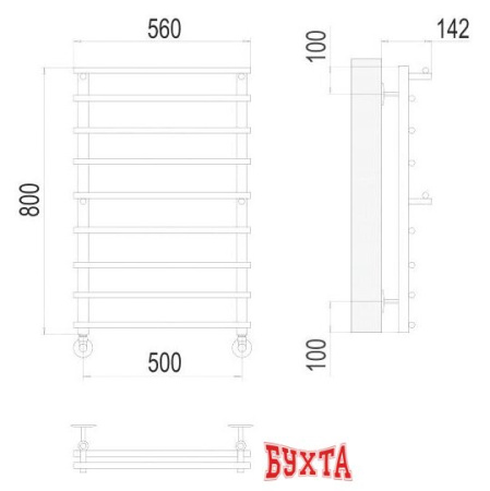 Полотенцесушитель TERMINUS Вента П8 500x800 нп (хром)