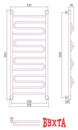 Полотенцесушитель Сунержа Элегия+ 1200x500 00-0205-1250