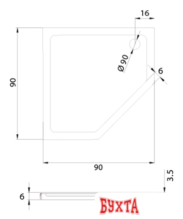 Душевой поддон NEW TRENDY New Azura 90x90 B-0365