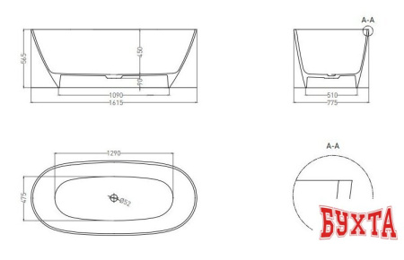 Ванна Umy Home NOA 162x77 U-Coat UG10111 (белый глянцевый)