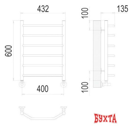 Полотенцесушитель TERMINUS Виктория П6 400x600 нп (хром)