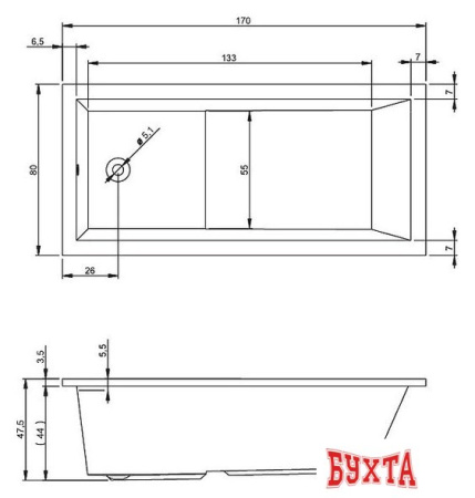 Ванна Riho Lusso Plus 170x80 BA12005 (с ножками и экраном)