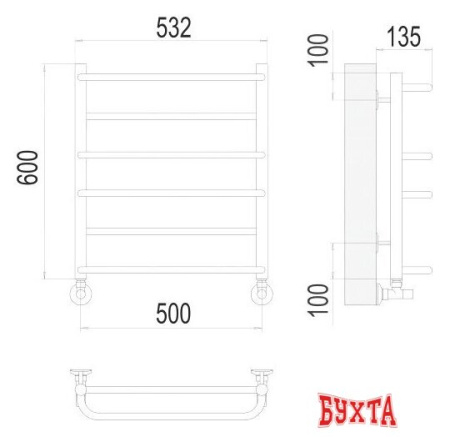 Полотенцесушитель TERMINUS Евромикс П6 500x600 нп (хром)