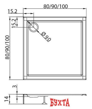 Душевой поддон NEW TRENDY Columbus 100x100 B-0413