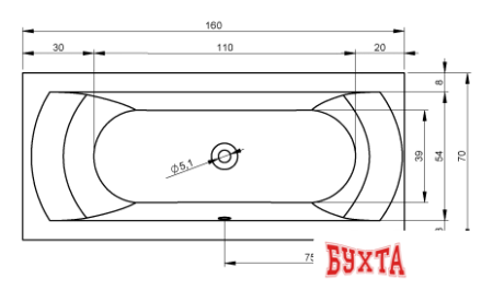 Ванна Riho Linares 160x70 BT42 (без ножек)