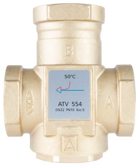 Клапан термический 3-х ходовой ATV 554 1 1/4", 50 С,kvs 9, 1655410, Германия