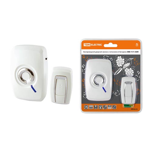 Звонок беспр. на батарейках ЗББ-11/1-36М (36 мелодий, кнопка IP30, 3х1,5В АА) TDM, арт.SQ1901-0001
