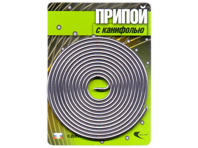 Припой ПОС 61 трубка, спираль ф1,5мм, с канифолью (длина 1м), арт.30325 (Россия)