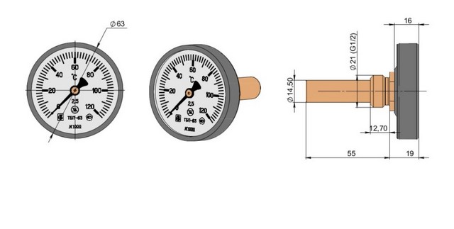 Термометр ТБП 63/50/Т3-(0-120)С