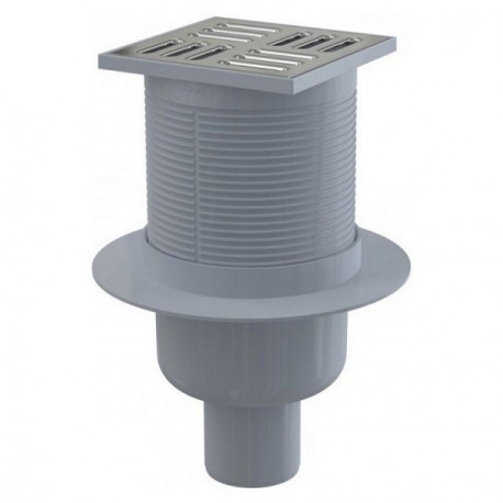 APV2, Сливной трап 105х105/50, подводка – прямая, решетка – нерж. сталь, гидрозатвор – мокрый, Alcap