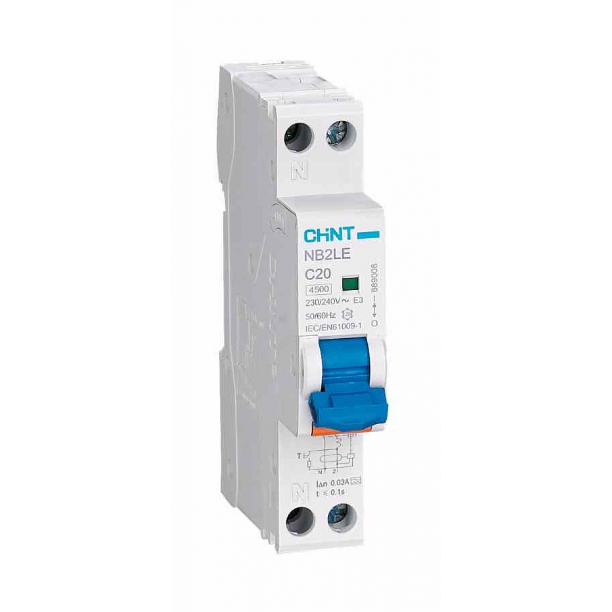 Дифавтомат (1 модуль) NB2LE 1P+N 16A 30mA 6kA х-ка C, CHINT, арт.689002