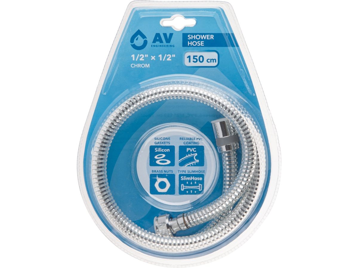 Шланг душевой PVC, 1/2" г-г 150 см, хром, AV Engineering, арт.AVSSS-117