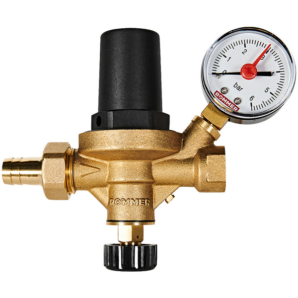 Автоматический подпиточный клапан с манометром 1/2 ВН/НР, крышка пластик, ROMMER, РОССИЯ