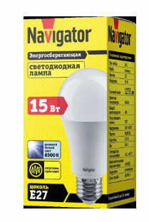 Лампа светодиодная A60 15 Вт 230В E27 6500К Navigator, арт.82 464