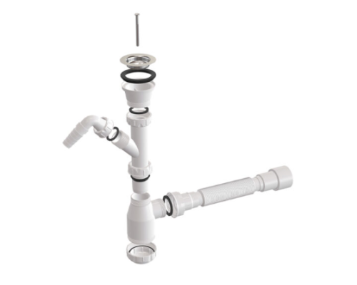 В01-ТР-RF45, Сифон 1 1/4" х32 мм выпуск с гайкой, решётка и винт из нержавеющей стали, с выпуском СМ