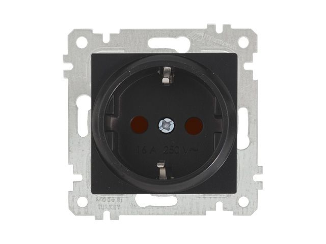 Розетка 1-ая скрытая с/з, черная, RITA, MUTLUSAN, арт.2200 605 0284