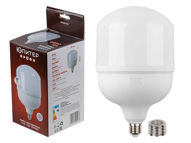 Лампа светодиодная E27/E40 55Вт 230В 6400К, ЮПИТЕР, арт.JP5087-04