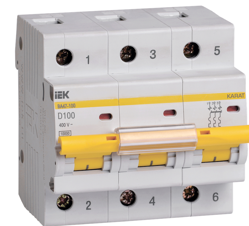 Автоматический выключатель ВА 47-100, 3P 100А (D) 10kA ИЭК, MVA40-3-100-D