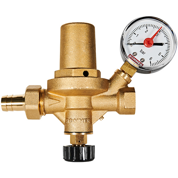 Автоматический подпиточный клапан с манометром 1/2 ВН/НР, крышка латунь, ROMMER, РОССИЯ