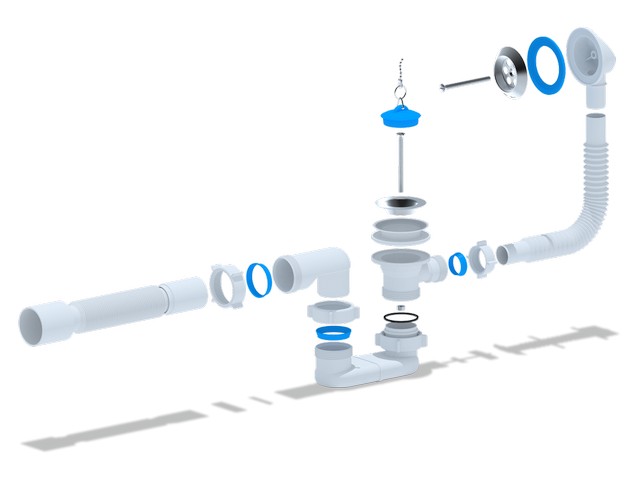 Сифон Ани для ванны с вып/пер плоский с трубой 40/50, стр. пр. Россия. Артикул Е055