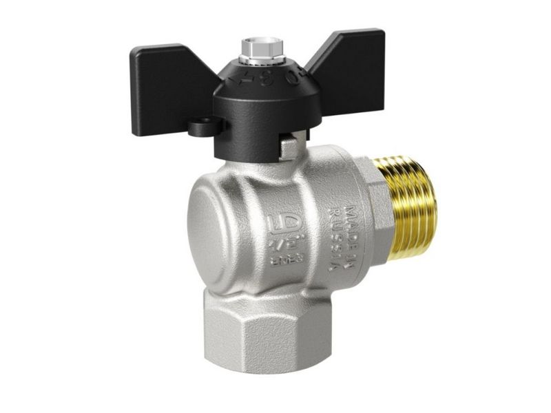 Кран шаровый угловой 1/2" нар.-вн. бабочка, LD, арт.LD.47.202.15