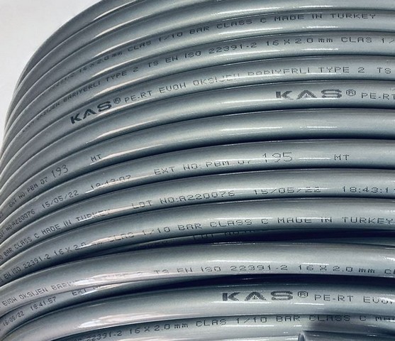Труба PE-RT c кислородным барьером 16х2 -200м Серый KAS, ст. пр. Турция. Артикул 8010016-200-GRI
