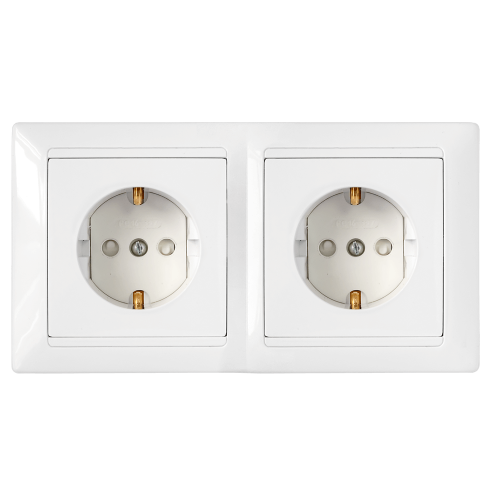 Розетка 2-ая (скрытая, с/з) белая, Стиль, Bylectrica, арт.РС16-355, (-/30)