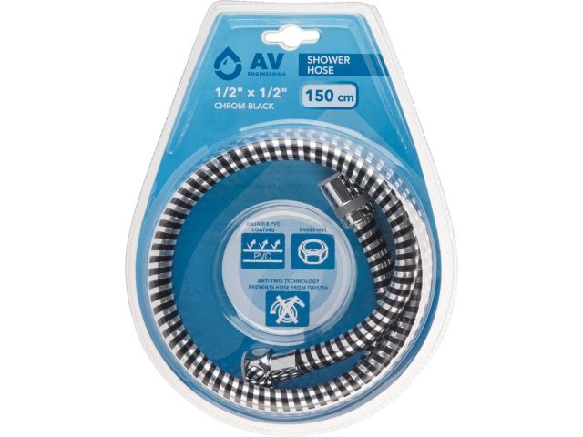 Шланг душевой, PVC, 1/2" г-г 175 см, хром-черн., AV Engineering, арт.AVSSS-108