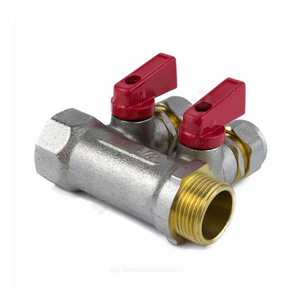 Коллектор лат шар/к красн 3/4" м/р 2в Дн16 обжим мп 35мм Aquasfera 7016-01  / (Китай)