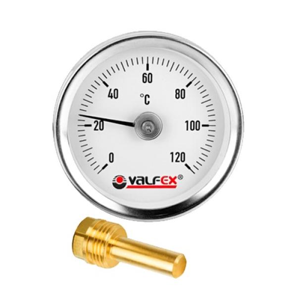 Биметаллический термометр с погружной гильзой, 40 мм, 1/4", 80°С VALFEX (200)