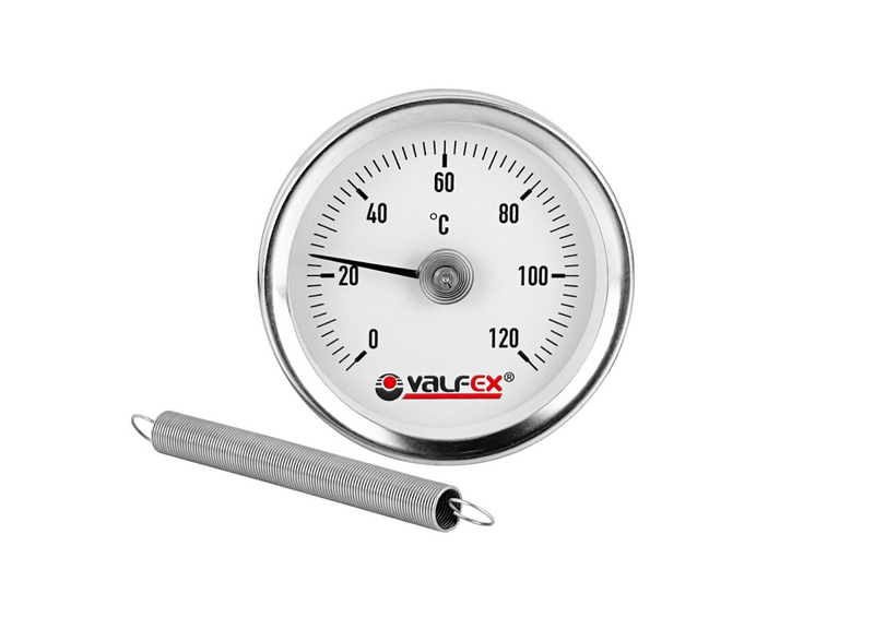 Биметаллический термометр накладной с пружиной, 63 мм, 120°С VALFEX (100)