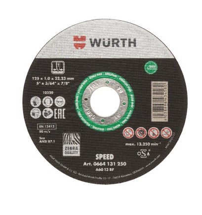 Круг отрезной 125х1.6x22.2 мм SPEED нерж.сталь WURTH, арт.0664131251 / 4038898434597
