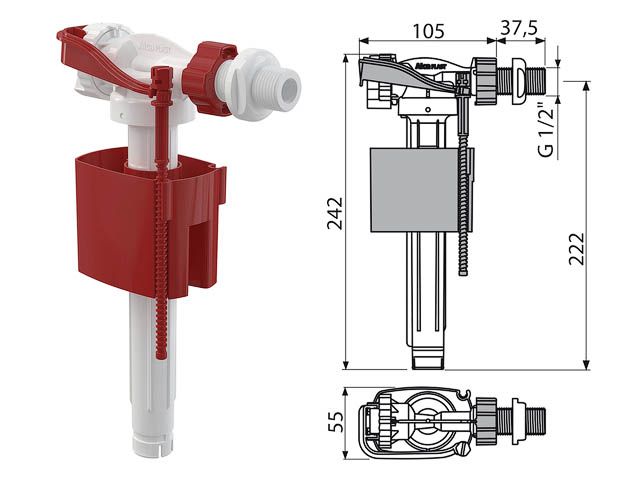 Впускной механизм с боковой подводкой (для керамических бачков) 1/2, Alcaplast, арт.A150-1/2"